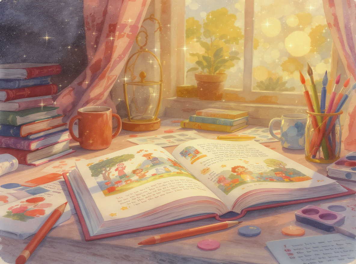 Colorful illustrated storybook pages